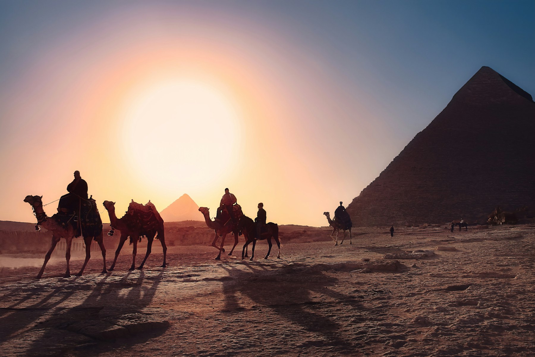 Pyramids of Giza at golden hour