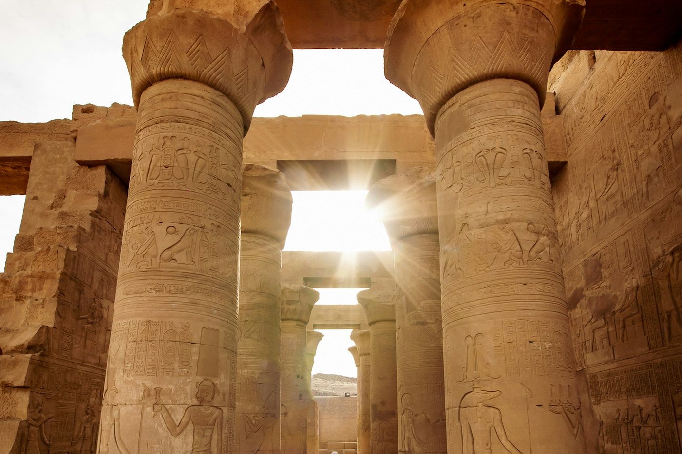 Karnak temple columns at night
